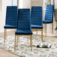Baxton Studio 112157-1-Navy Blue Velvet/Gold-DC Armand Modern Glam and Luxe Navy Blue Velvet Fabric Upholstered and Gold Finished Metal 4-Piece Dining Chair Set